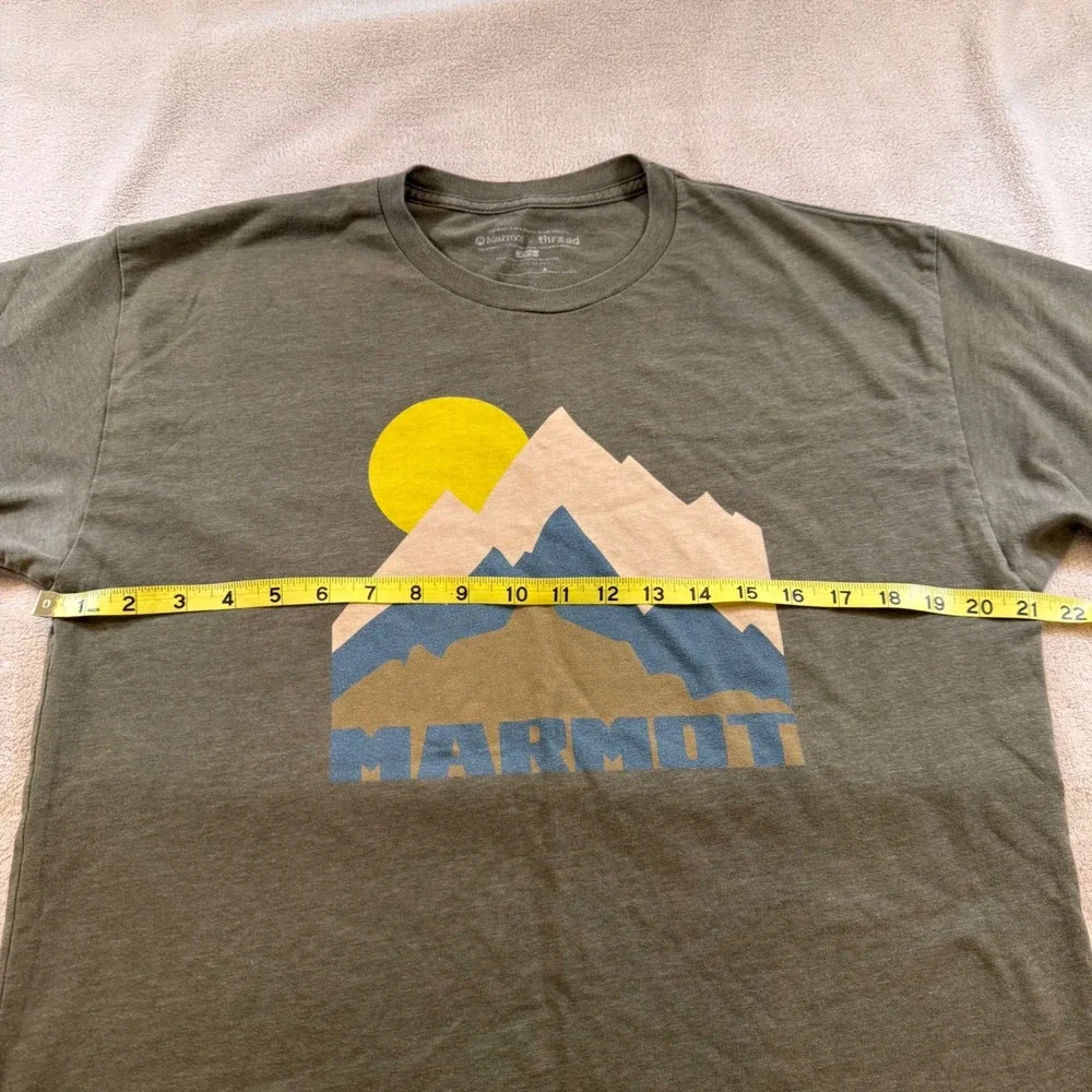 Marmot Thread Mountain Graphic Tee‎ Shirt Olive Green Outdoor Hiking Mens Sz L